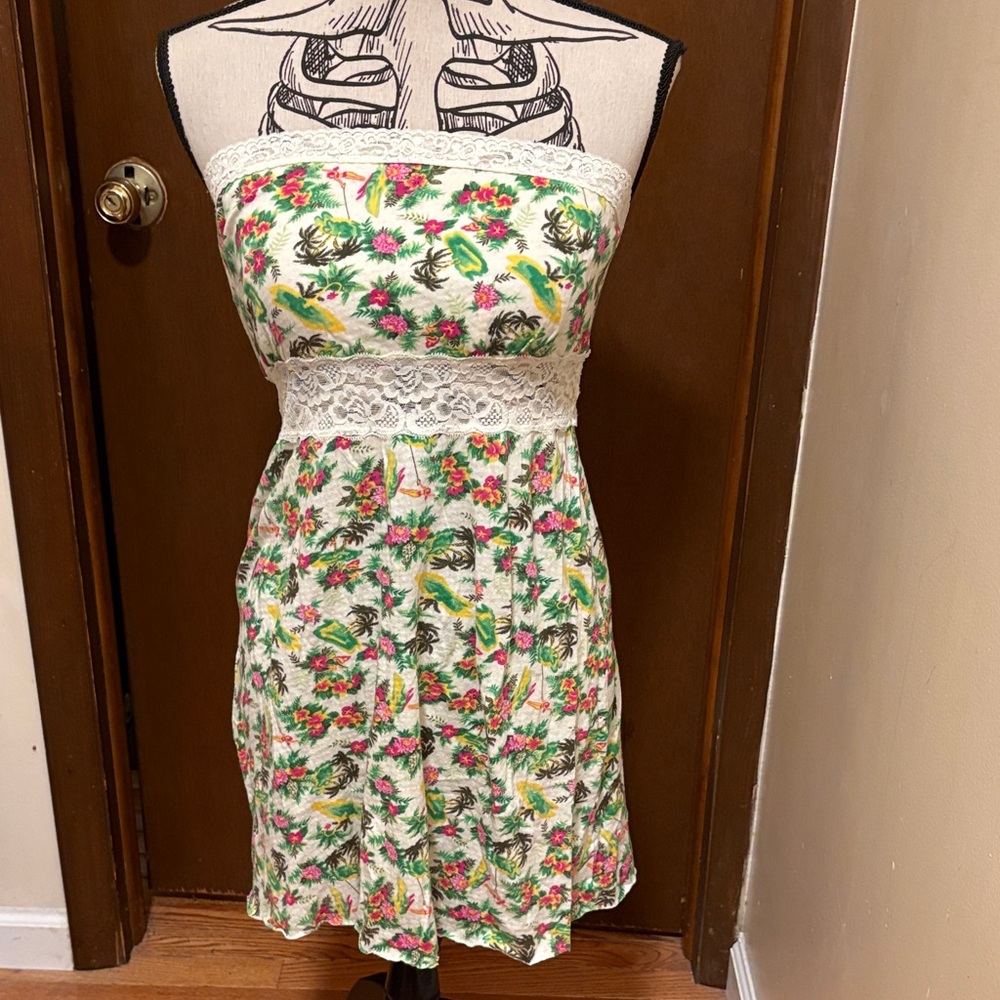 Free People Strapless Dress with Floral Print and Lace NWOT